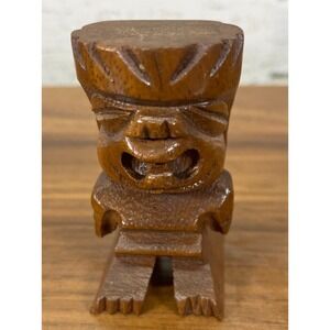 Tiki Totem Pole Hand Carved Wooden Statue Hawaiian Hawaii Polynesian‎ 3"